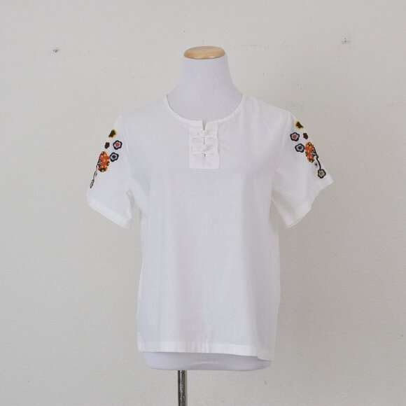 Vintage 80s/90s White‎ Embroidered Boxy Pullover Blouse - Picture 3 of 10
